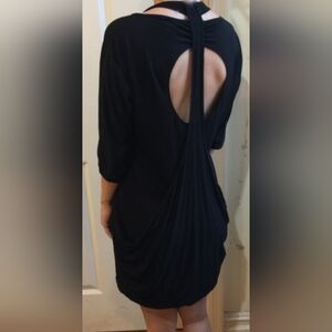 MASON 100% MODAL LITTLE BLACK SLING MIDI DRESS SEXY STRAPS OPEN BACK L